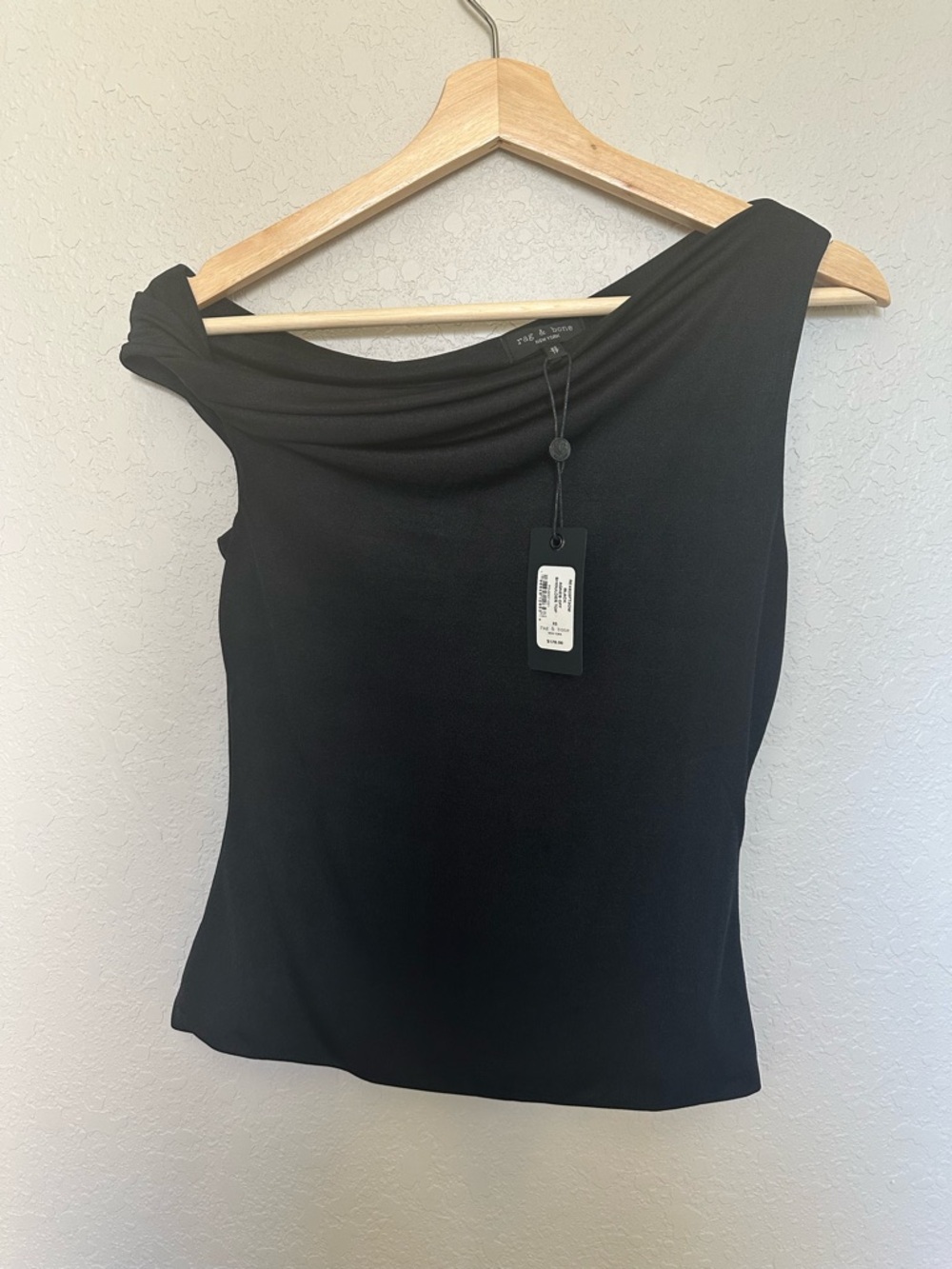 rag & bone Agnes Black Asymmetric Draped Neck Tank
